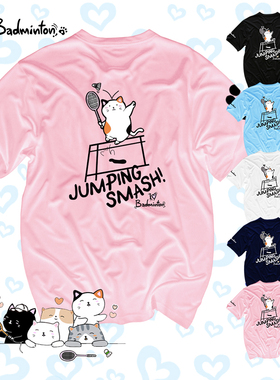 badminton 专业羽毛球文化衫速干短袖男女运动服猫咪圆领T恤上衣