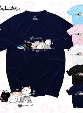 badminton 新款专业羽毛球文化衫速干衣服男女短袖猫咪圆领上衣