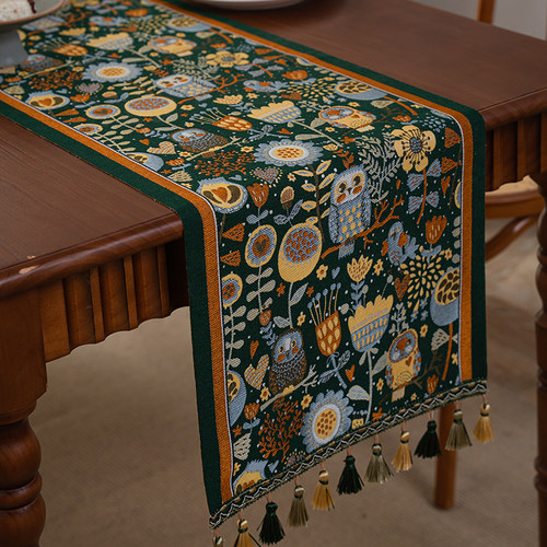 桌旗美式复古风卡通万圣节圣诞节长条桌布美式北欧电视柜茶几盖布