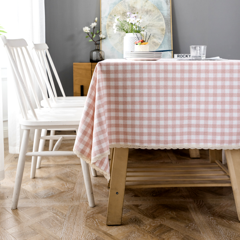 餐桌布棉麻磨毛小格子红大号