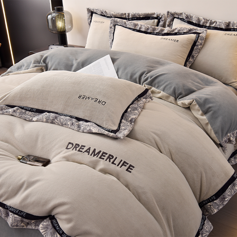 刺绣四件套牛奶绒蓄热保暖轻奢