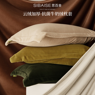 260克重磅加厚牛奶绒枕头套一对装 48cmx74cm秋冬天珊瑚绒抗菌枕套