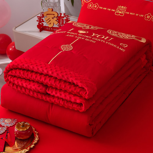 思百舍大豆纤维春秋豆豆大红喜被