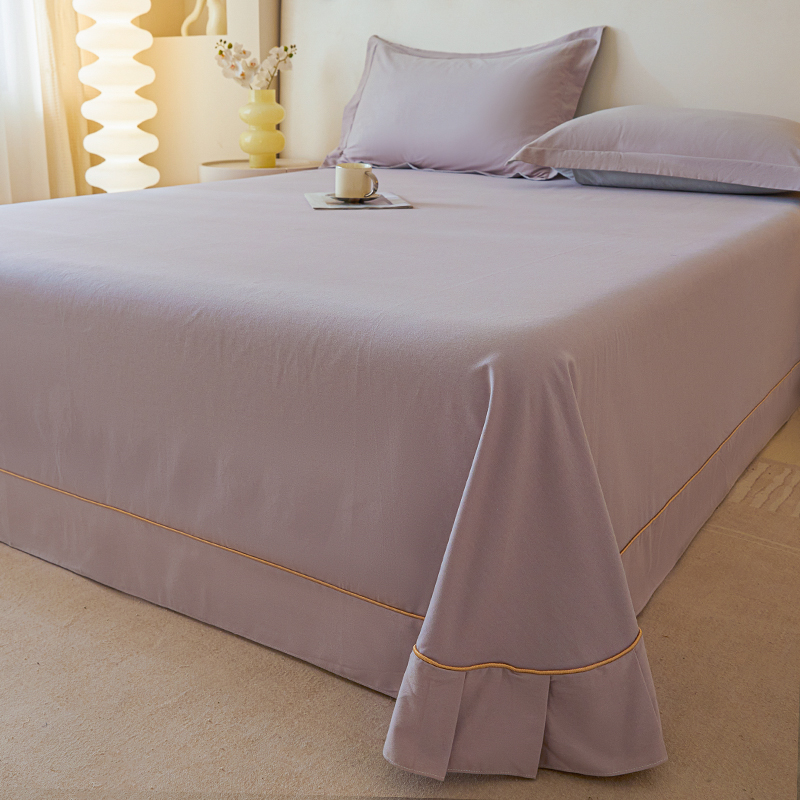 加厚磨毛床单单件纯棉100全棉秋冬季纯色荷叶边2024新款四季通用