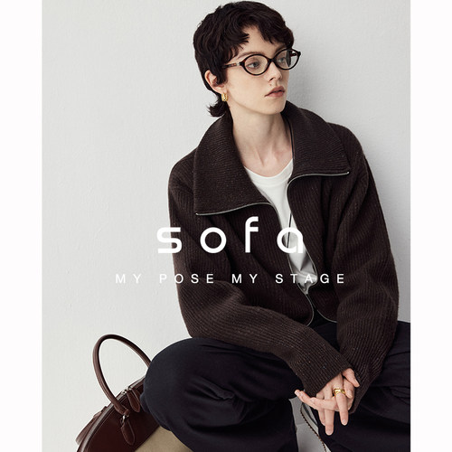 sofa|进口美利奴羊毛桑蚕丝混纺彩点纱重磅BV风厚毛衣外套女秋冬