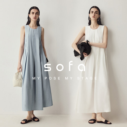 sofa极简优雅老钱风亚麻度假长裙