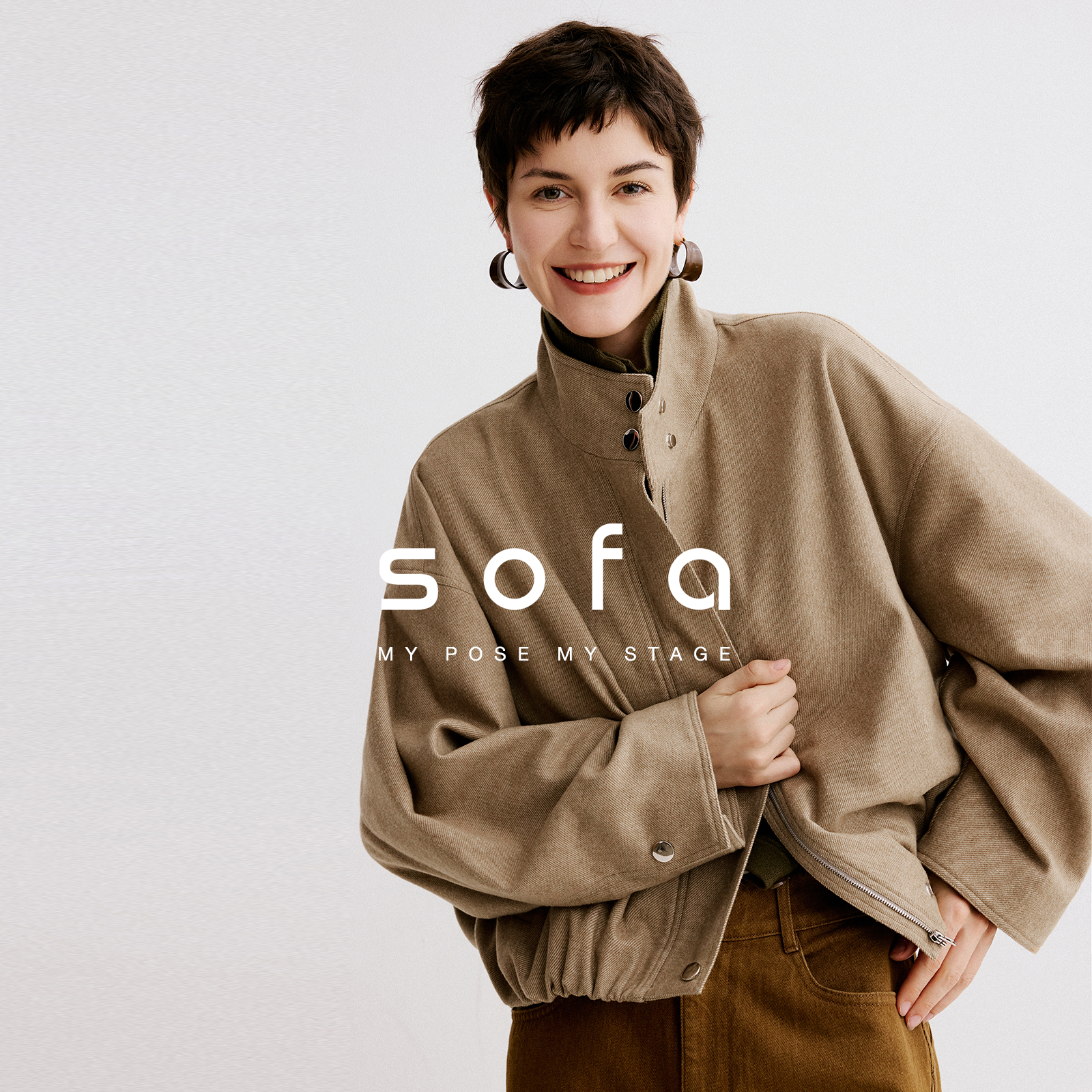 极简时髦宽松套装!sofa立领毛呢夹克外套修身包臀半裙女