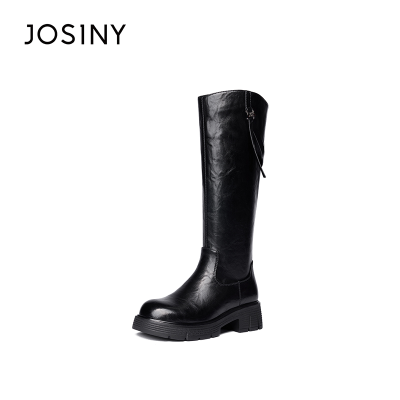 卓诗尼2025年冬季新款时尚百搭粗跟休闲气质女款长靴骑士靴英伦风