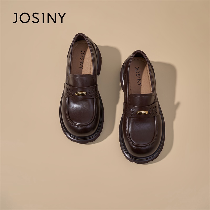 卓诗尼2026年春季新款厚底乐福鞋女一脚蹬小皮鞋百搭英伦风单鞋