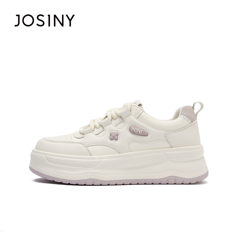 卓诗尼2025秋季新品女士百搭休闲板鞋厚底大头鞋运动舒适紫色小白