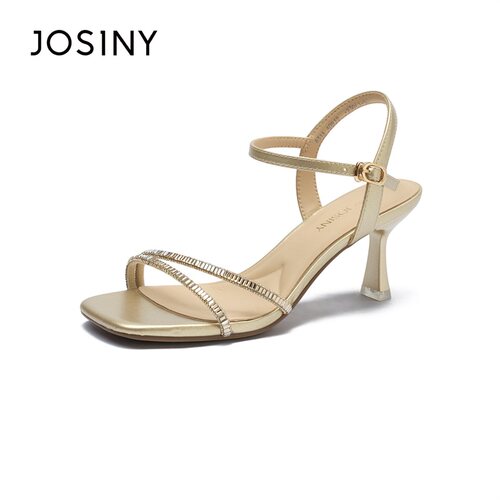 卓诗尼夏季水钻一字带细高跟凉鞋