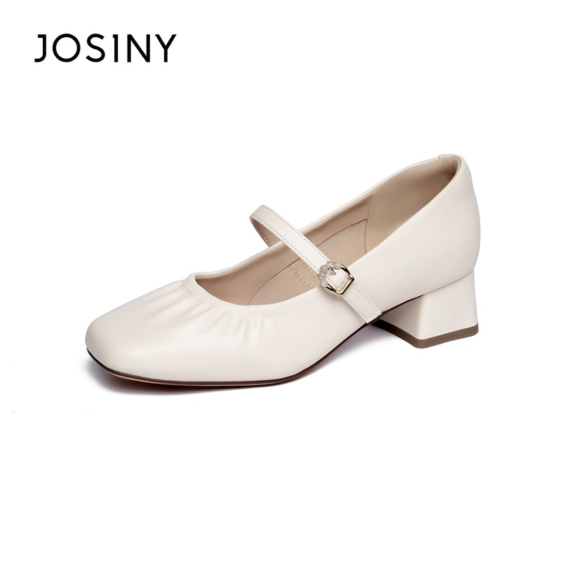 卓诗尼法式粗跟方扣玛丽珍鞋