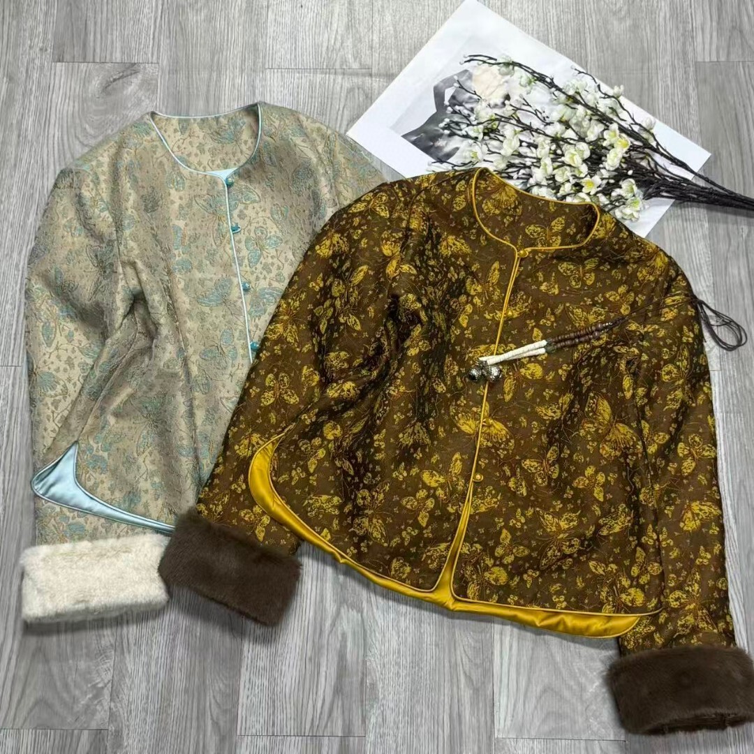 诺诺店羊毛交织提花袖口仿水貂毛可拆卸棉服(含30羊毛)G227-8957