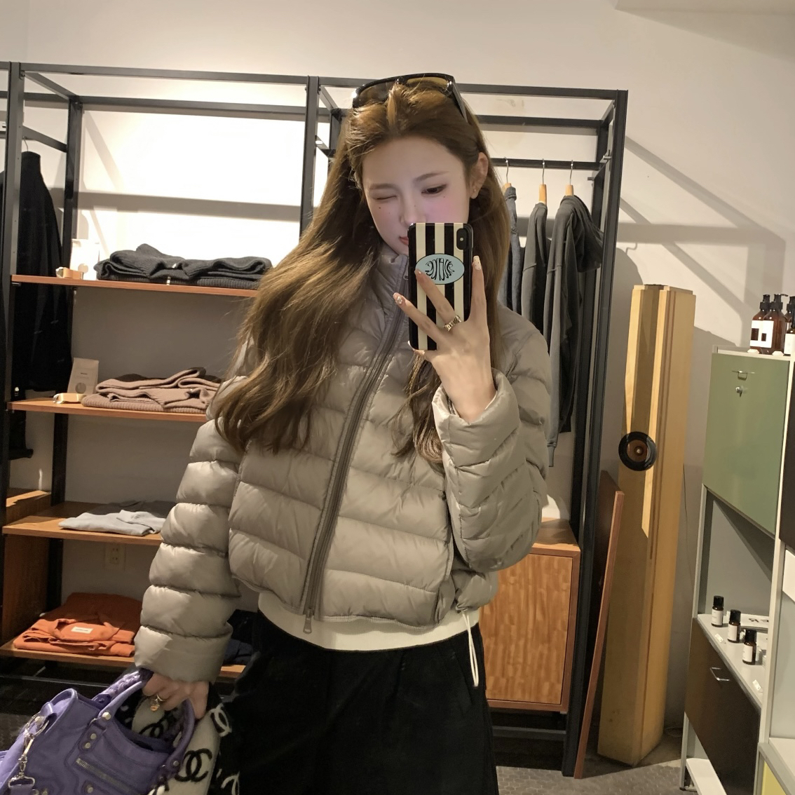 诺诺家气百搭纯色立领排骨纹理设计宽松夹棉保暖外套棉服A20018