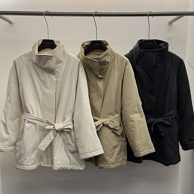 诺诺小众设计风衣式中长款羽绒服(配腰带)（含90白鸭绒）H7755