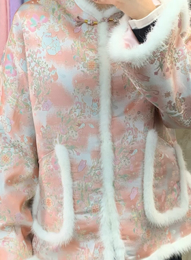 诺诺冬上新高级感简约新中式提花水貂毛拼接棉服42831