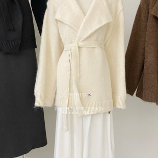 配腰绳 诺诺襟粗针毛衣开衫 保暖毛衣 复古慵懒风开衫 HM902 法式