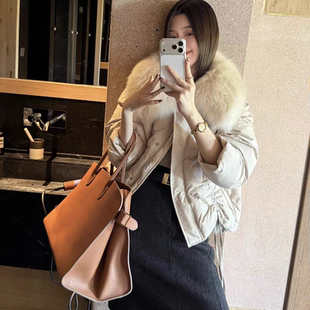 J2432 配可拆真狐狸毛毛领 诺诺新款 毛毛翻领抽绳保暖羽绒服外套