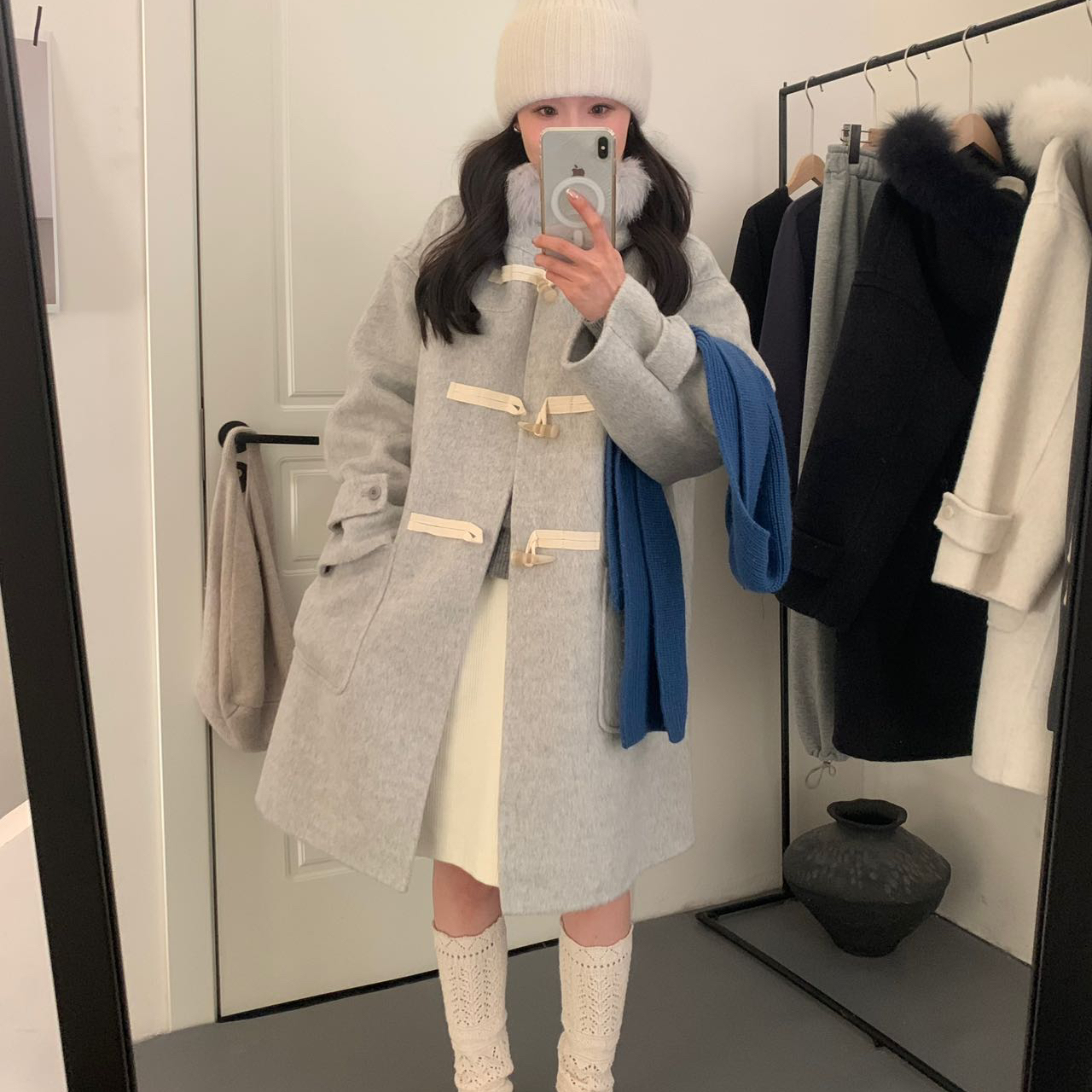 诺诺小众羊毛外套(配可拆真狐狸毛毛领)（含68.7绵羊毛）B1286-1