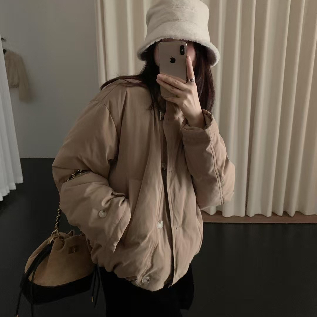 诺诺小众上新复古风双排扣立领修身保暖羽绒服外套7705