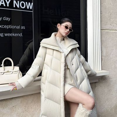 诺诺绒超足长款大被子针织拼接大翻领白鸭绒保暖羽绒服外套13628