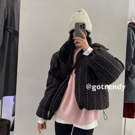 诺诺小众图案宽松短款蓬松小面包保暖羽绒服外套(新国标50)0032