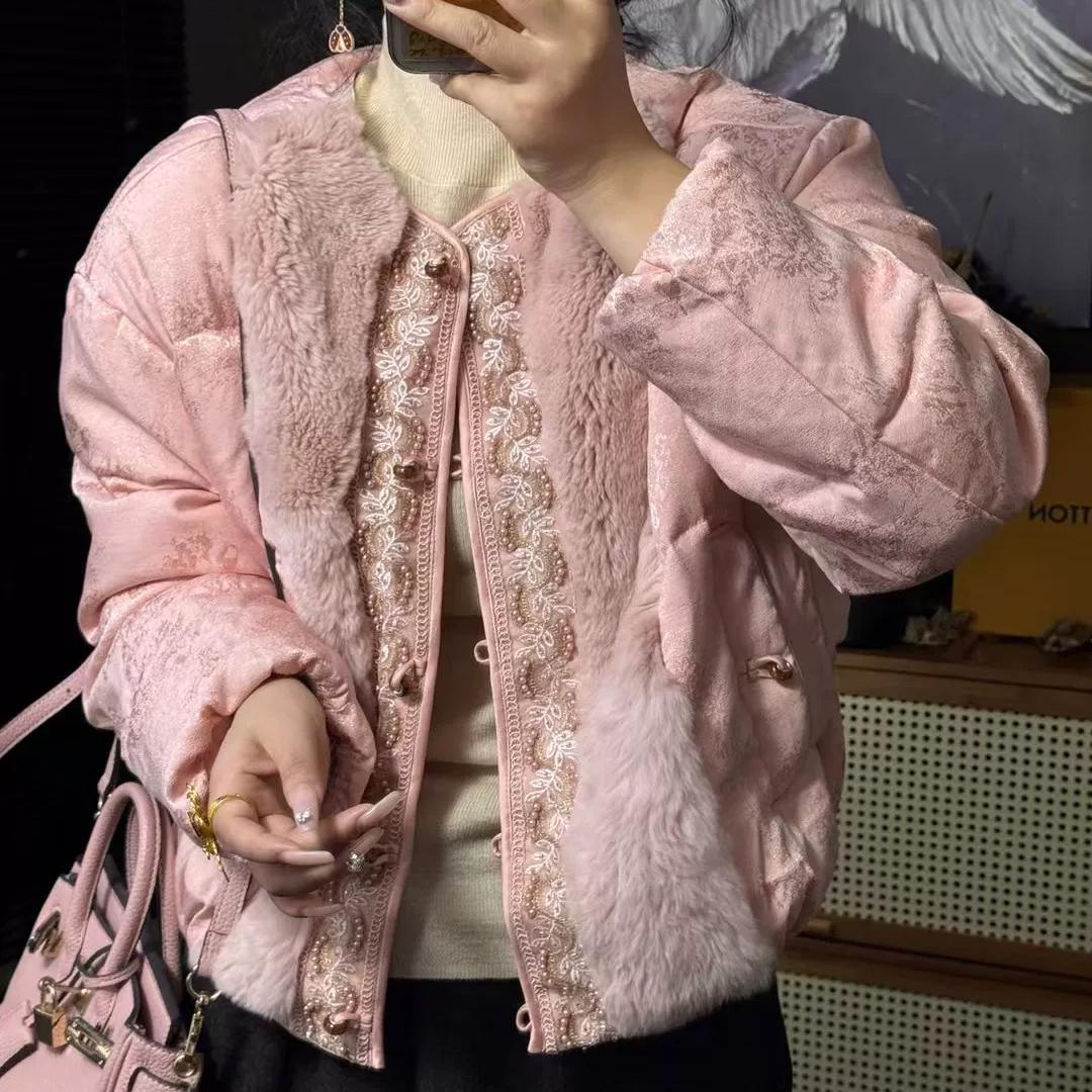 诺诺冬上新提花面料拼水貂保暖羽绒服外套YS2-JS022