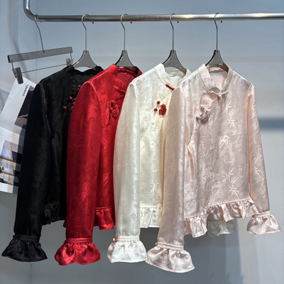 诺诺真丝提花喇叭袖洋气减龄上衣小衫（含100真丝）YS1-ZL-A77321