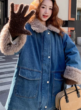 诺诺羔毛拼接牛仔保暖羽绒服外套(不可拆卸羊羔毛环保毛)86832