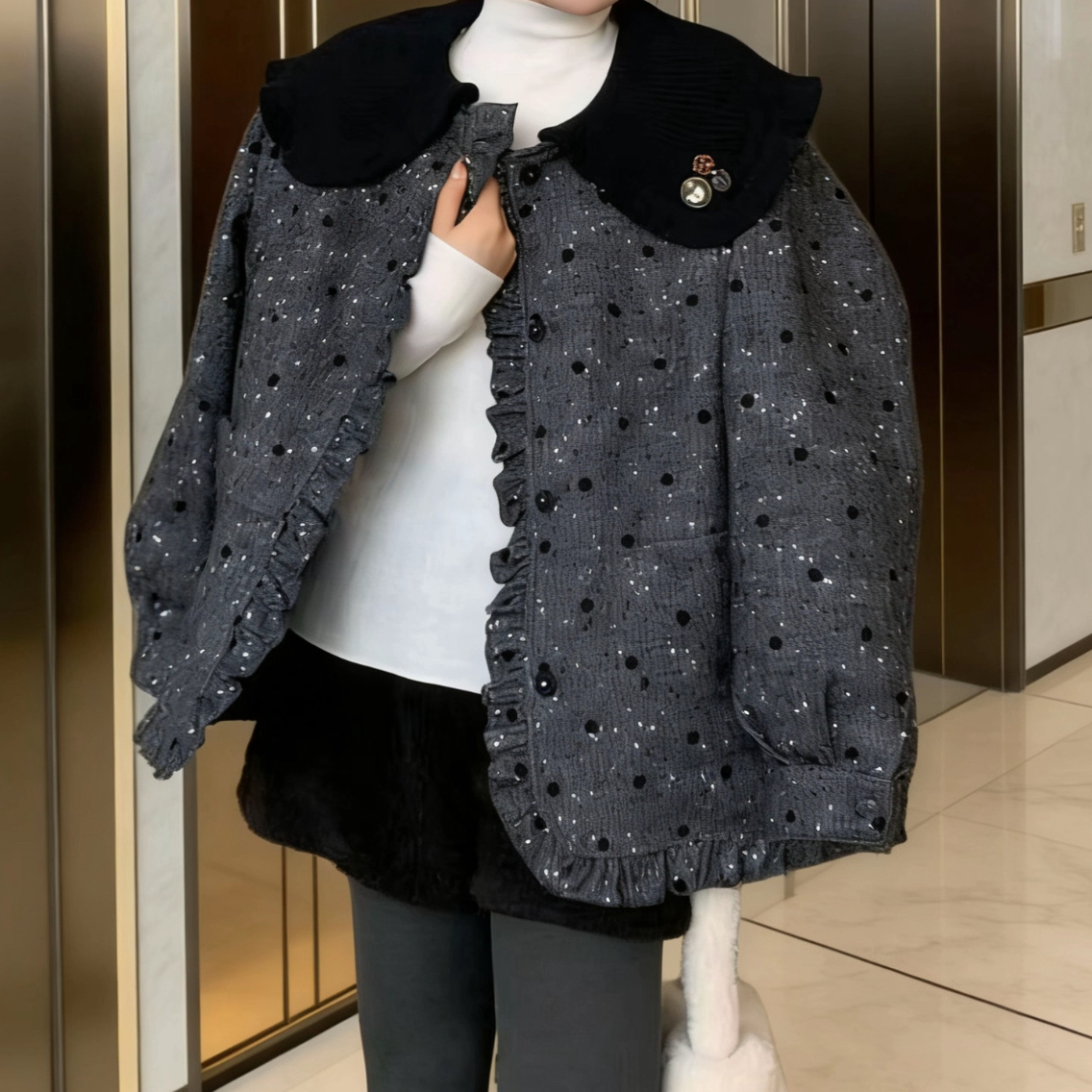 诺诺绒服女娃娃领上衣2025冬季新款木耳边保暖羽绒服外套ML诺诺04