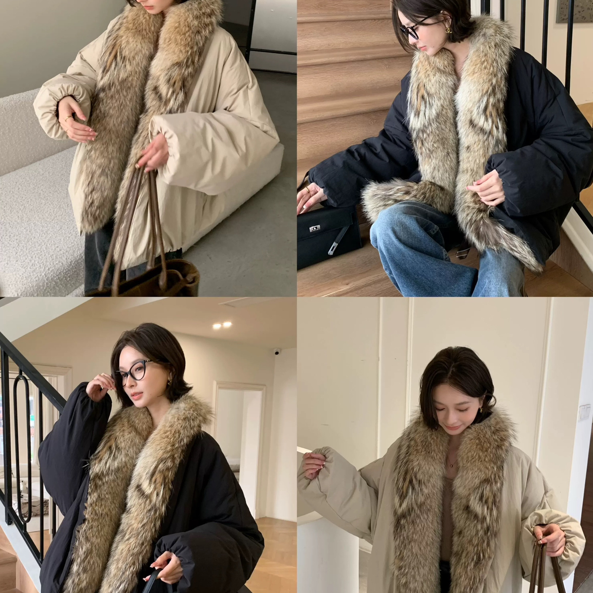 诺诺小众毛皮草派克服保暖羽绒服外套(配可拆狼毛毛领)9898