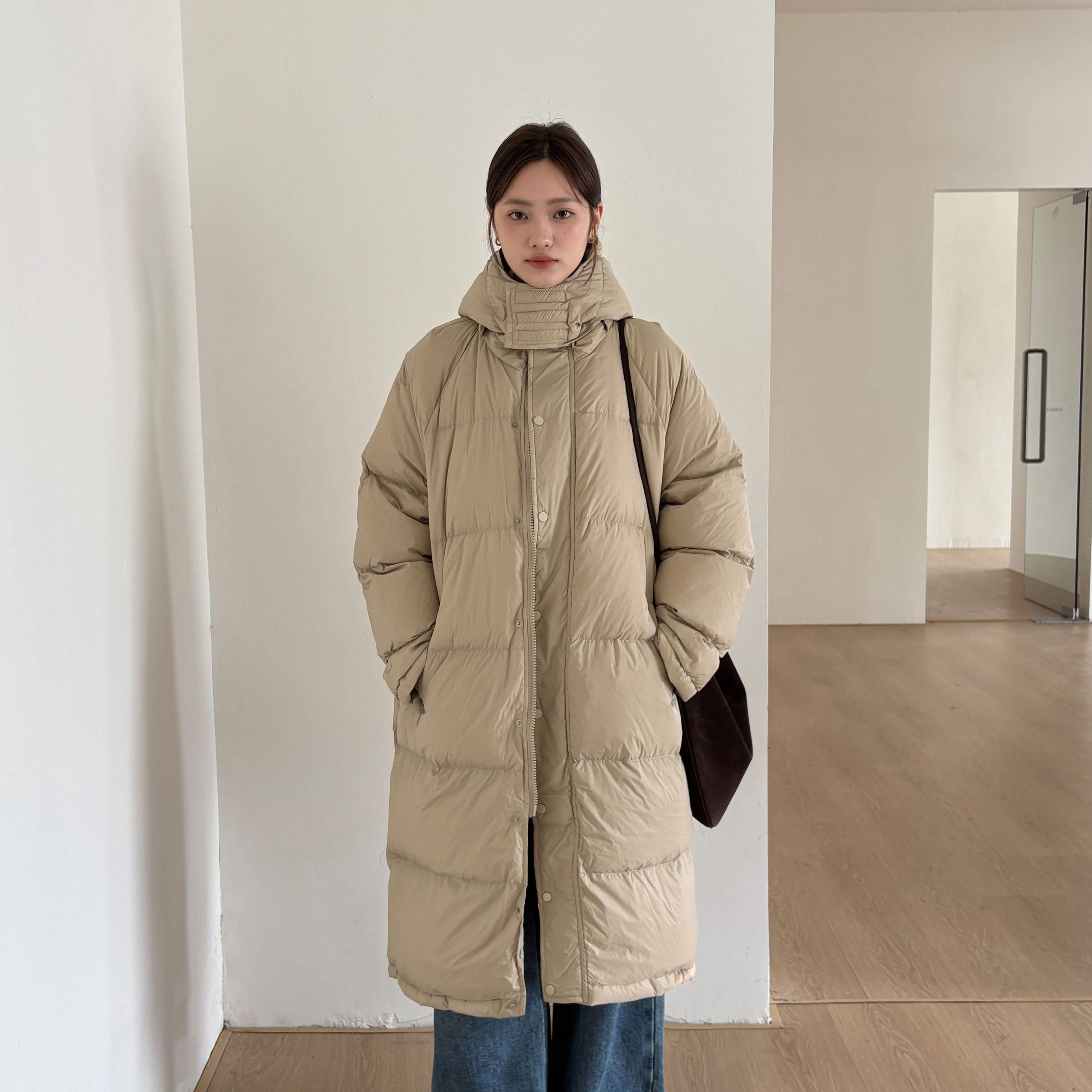 诺诺韩系简约连帽加厚面包服长款保暖羽绒服外套YS2-21789