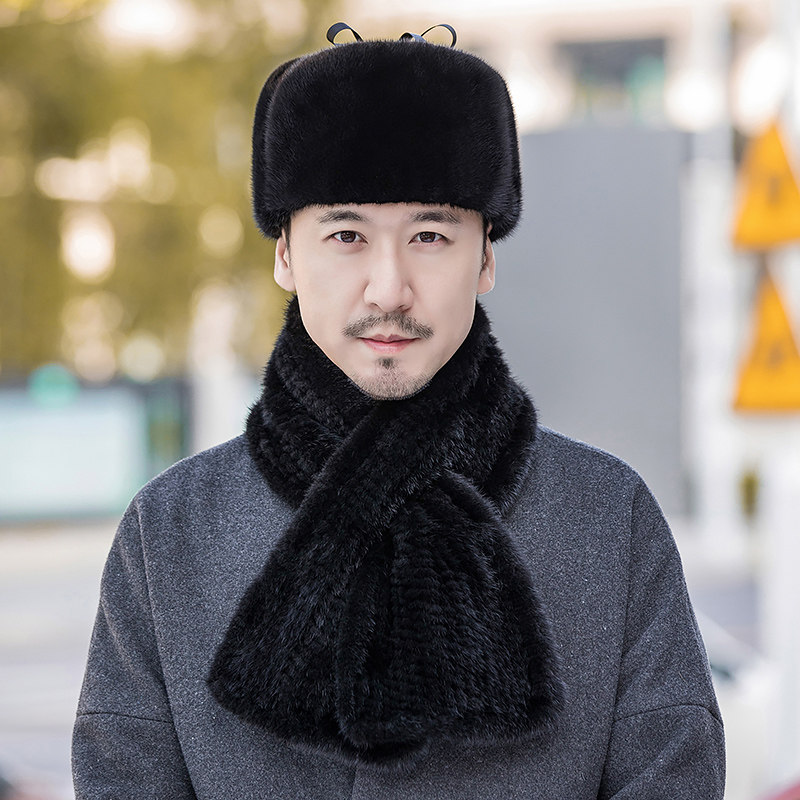 整貂皮草帽子男士中老年水貂毛加绒加厚保暖爸爸冬季雷锋帽老头帽