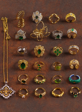 绿色女法式宫廷叠戴吸睛戒指环