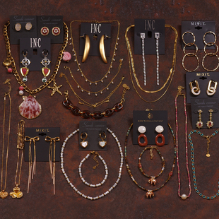 32大小象竹节贝壳珐琅釉石头叠戴扇贝蝴蝶结钛钢项链耳环钉饰手链