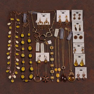 J84这批老货等了三年LIZ欧美中古着女腰链项链耳环夹钉夸张黄褐色