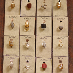 L9欧美复古巴洛克石头手工刻面闭口几何造型夸张波西米亚戒指环女