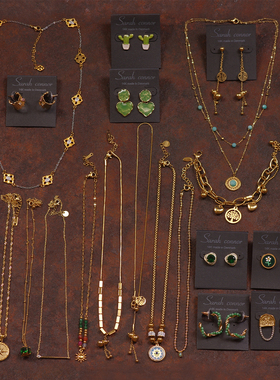 钛钢葫芦绿色淑女叠戴OL项链耳环