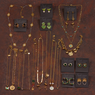 81钛钢葫芦绿色女通勤日常度假项链耳环夹钉手链叠戴港风OL仙人掌