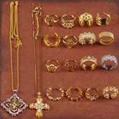 H转动十字架玻璃水晶镂空雕花宫廷女通勤开口可调金色项链戒指环