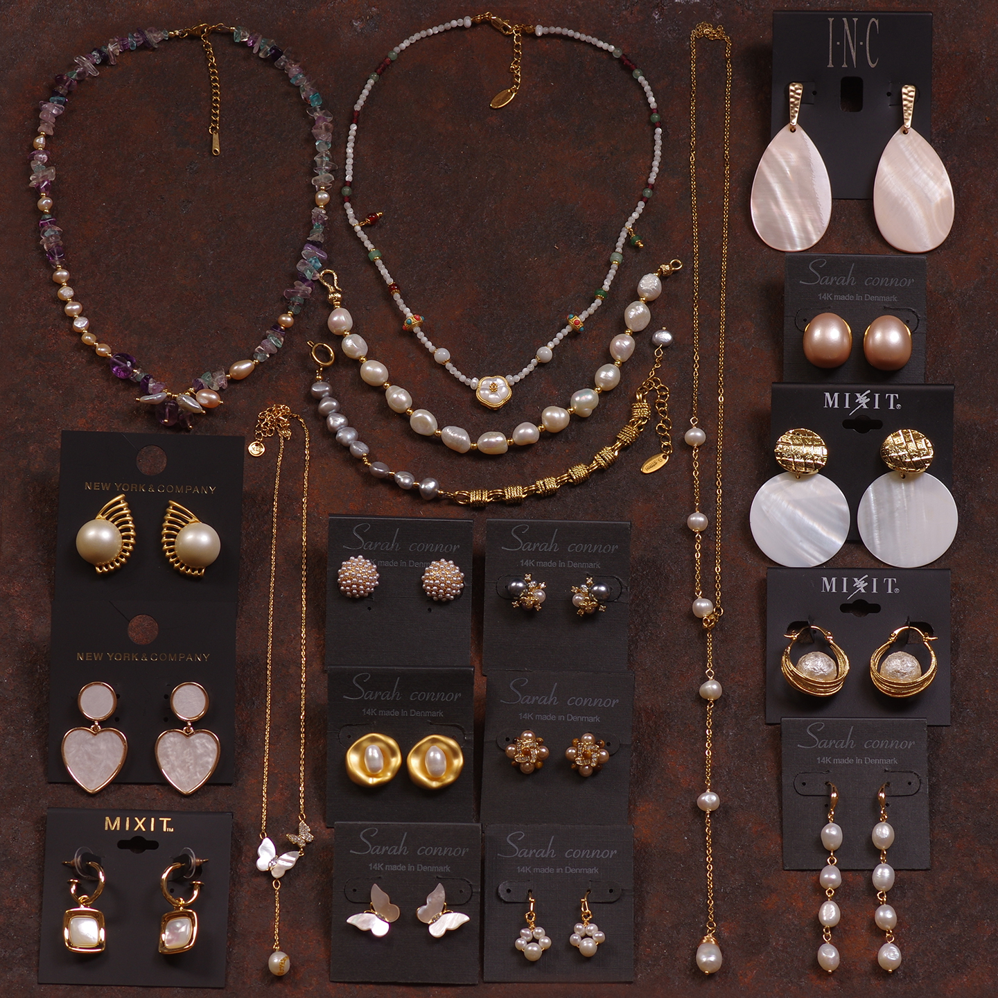 淡水异形珍珠母贝壳项链耳环钉女