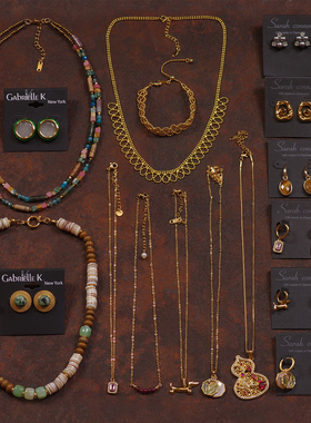 法式宫廷叠戴虎眼石狗狗项链耳环