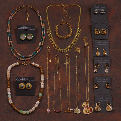 法式宫廷叠戴虎眼石狗狗项链耳环