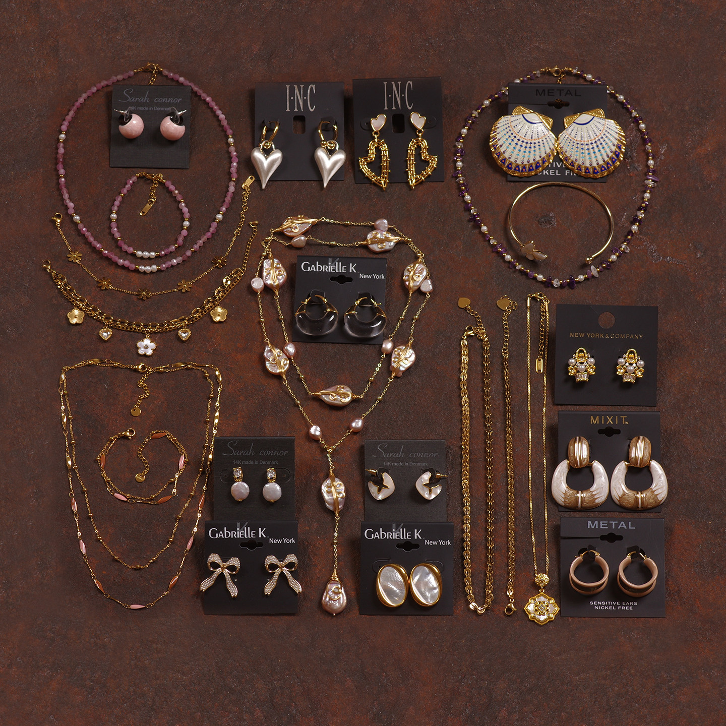 J4天然淡水异形巴洛克珍珠贝壳蝴蝶叠戴手镯长项毛衣链耳环夹钉女