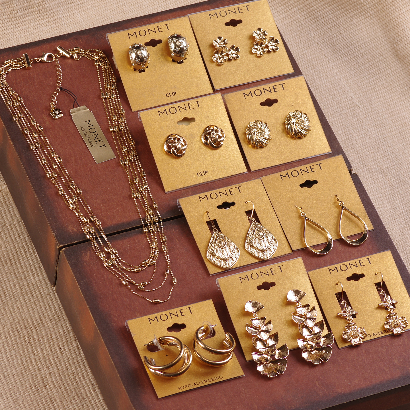 MONET多层镀金项链女项链耳环夹