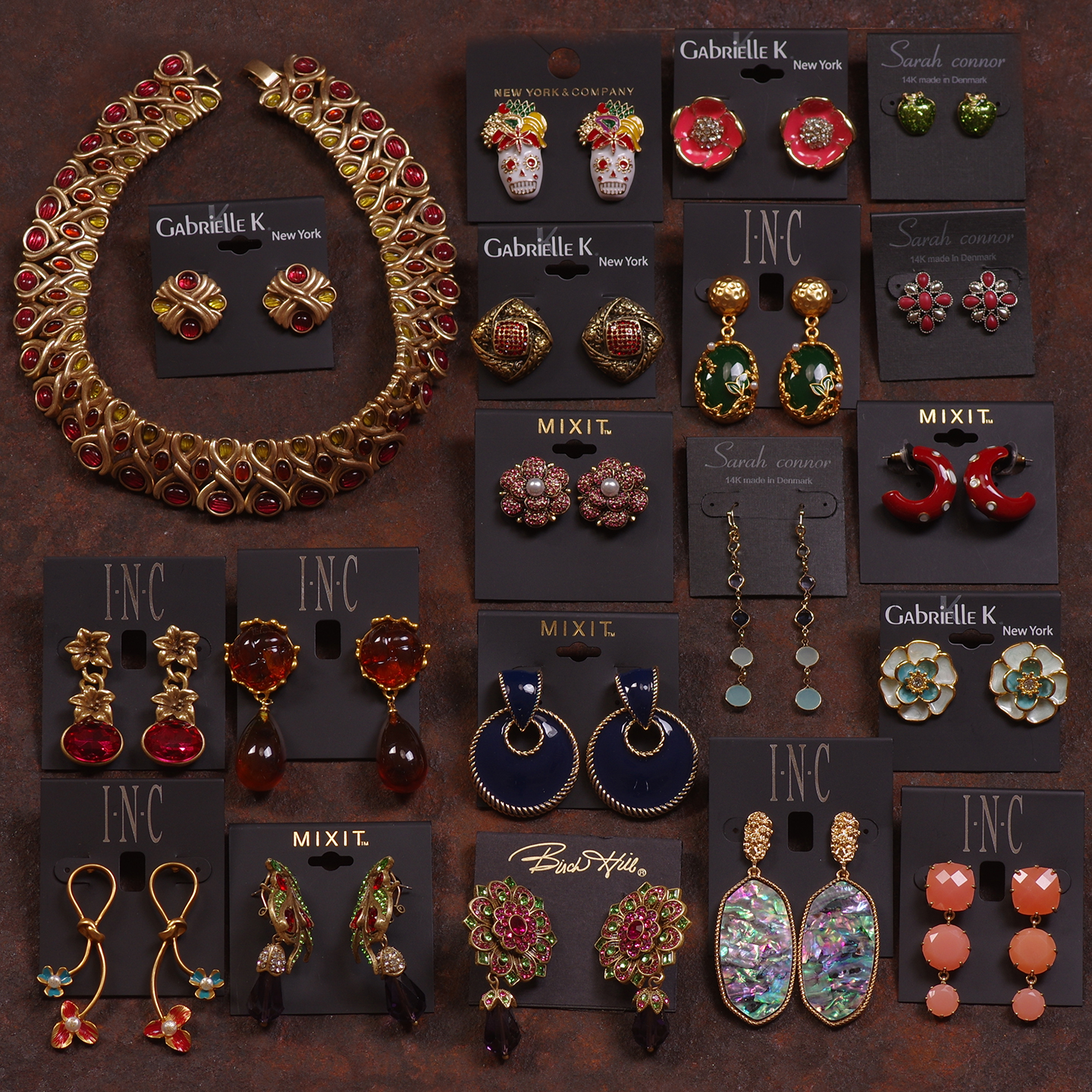 西洋欧美夸张女红蓝色项链耳环钉