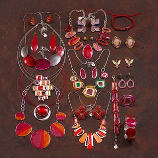 45法国外贸2006-2007产老货孤品IKITA复古女珐琅釉夸张项链圈耳环