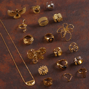 D天然虎眼睛石蝴蝶老鹰夸张质感欧美叠戴镂空钛钢保色项链戒指环