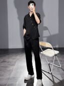 搭配 夏季 不规则斜门襟设计感中袖 莱德 衬衫 冰丝垂感男士 套装 薄