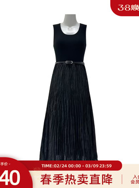 歌蒂诗春季专柜新款时尚U型领口简约褶皱无袖连衣裙8F11L2604
